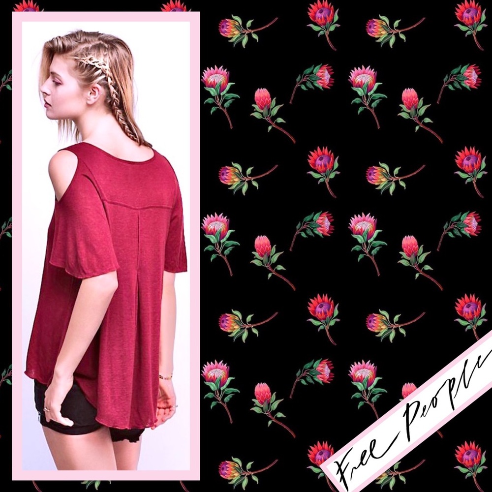 Free People Bittersweet Tee with Shoulder Cutouts EUC in Wine / Burgundy - Picture 3 of 12